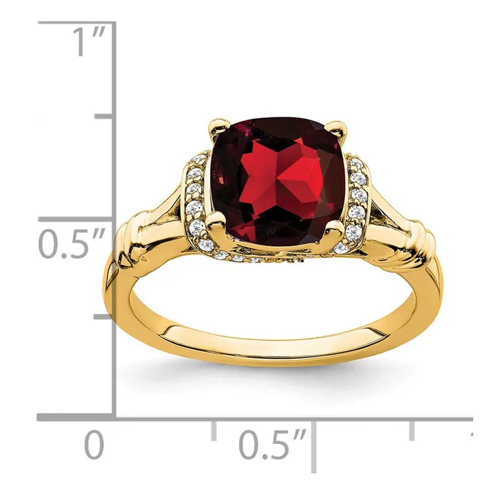 14K Yellow Gold Garnet and Real Diamond Ring Goldia Rings