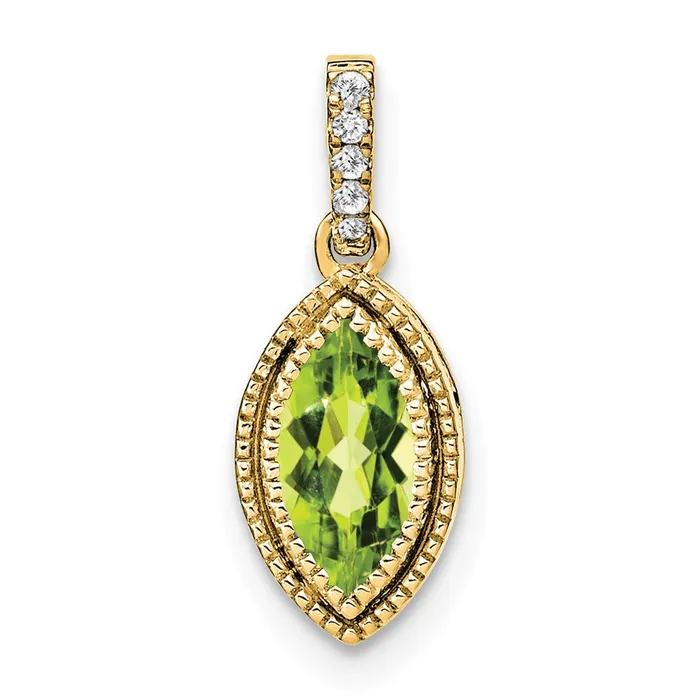 14K Yellow Gold Marquise Peridot and Real Diamond Pendant Goldia Necklaces 14K Yellow Gold Marquise Peridot and Real Diamond Pendant Goldia Necklaces