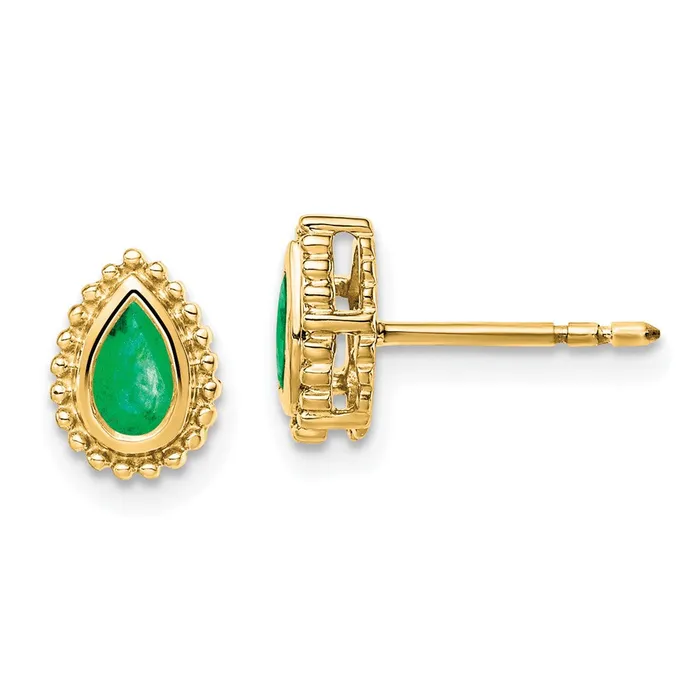 14k Yellow Gold Pear Emerald Post Earrings Goldia Earrings