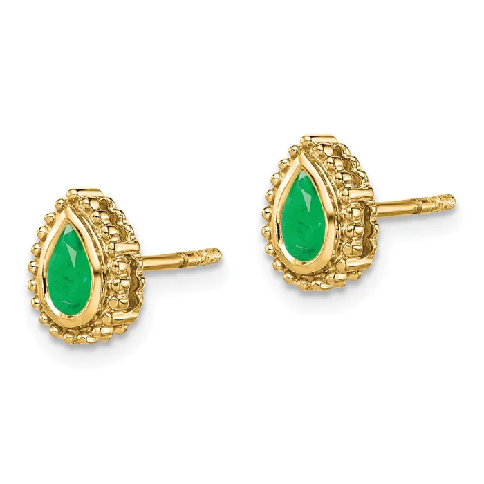 14k Yellow Gold Pear Emerald Post Earrings Goldia Earrings