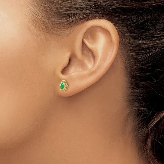 14k Yellow Gold Pear Emerald Post Earrings Goldia Earrings