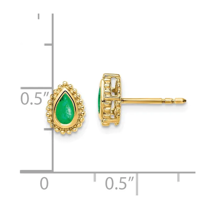 14k Yellow Gold Pear Emerald Post Earrings Goldia Earrings