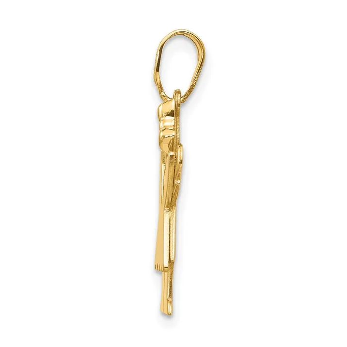 14k Yellow Gold Solid Engravable Girl with Bow on Right Charm Goldia Charm Necklaces