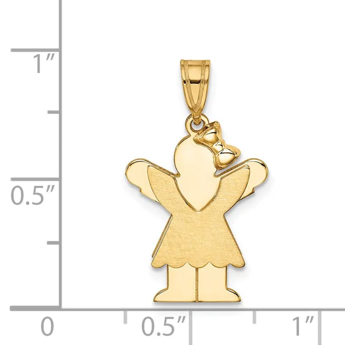 14k Yellow Gold Solid Engravable Girl with Bow on Right Charm Goldia Charm Necklaces