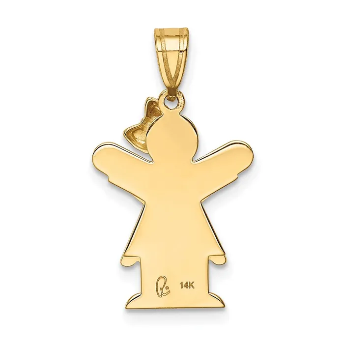 14k Yellow Gold Solid Engravable Girl with Bow on Right Charm Goldia Charm Necklaces