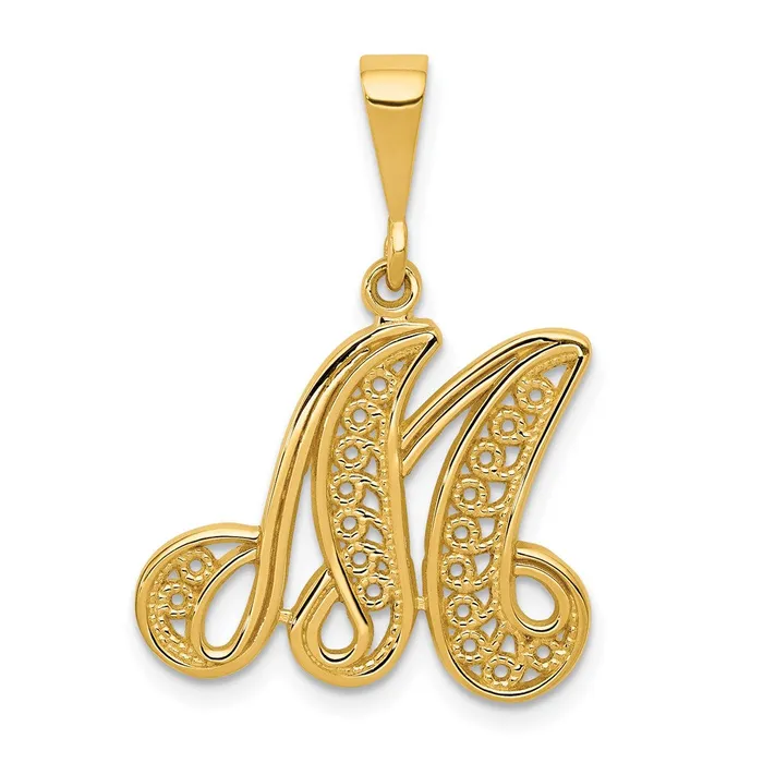 14k Yellow GoldY Polished Script Filigree Letter M Initial Pendant Goldia Necklaces 14k Yellow GoldY Polished Script Filigree Letter M Initial Pendant Goldia Necklaces