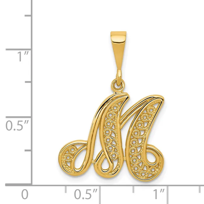 14k Yellow GoldY Polished Script Filigree Letter M Initial Pendant Goldia Necklaces