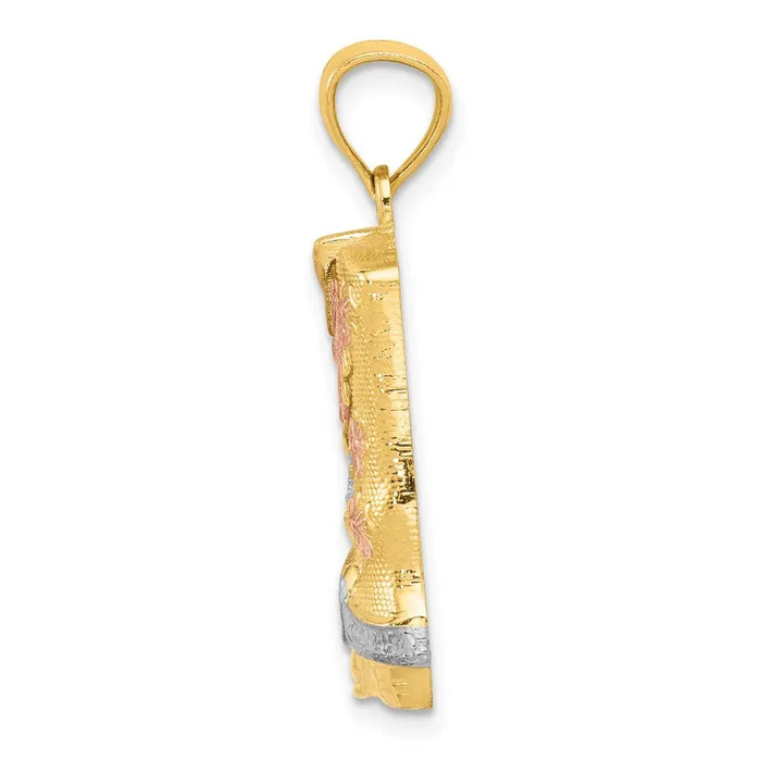 14k Yellow Rhodium Gold Yellow wRose and White Rhodium Floral Boot Pendant Goldia Necklaces