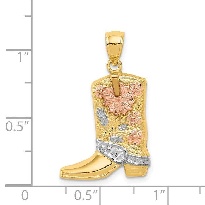 14k Yellow Rhodium Gold Yellow wRose and White Rhodium Floral Boot Pendant Goldia Necklaces