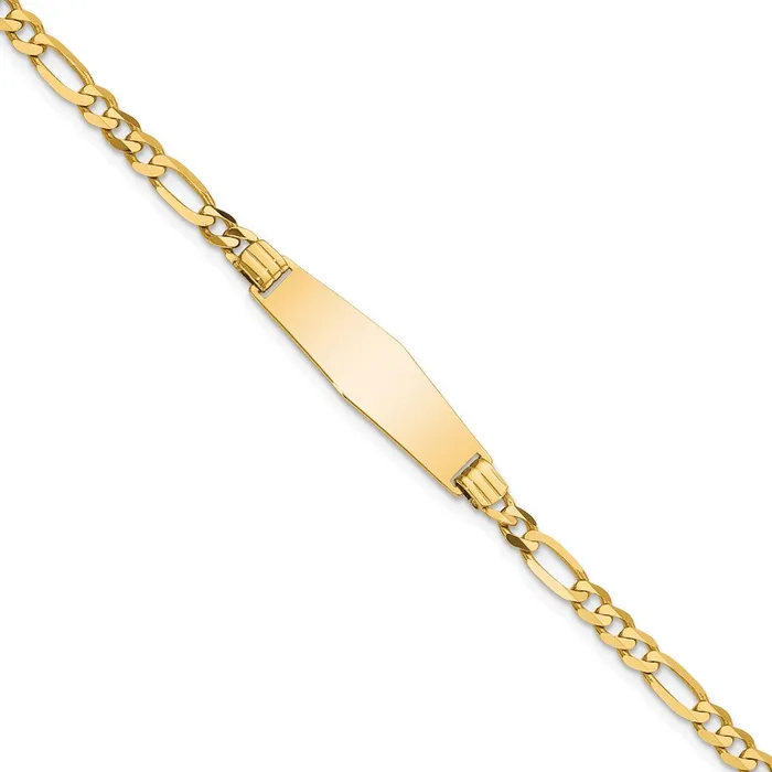Bracelets MDS Solid 14K Yellow Gold Soft Diamond Shape Figaro ID Bracelet Bracelets MDS Solid 14K Yellow Gold Soft Diamond Shape Figaro ID Bracelet