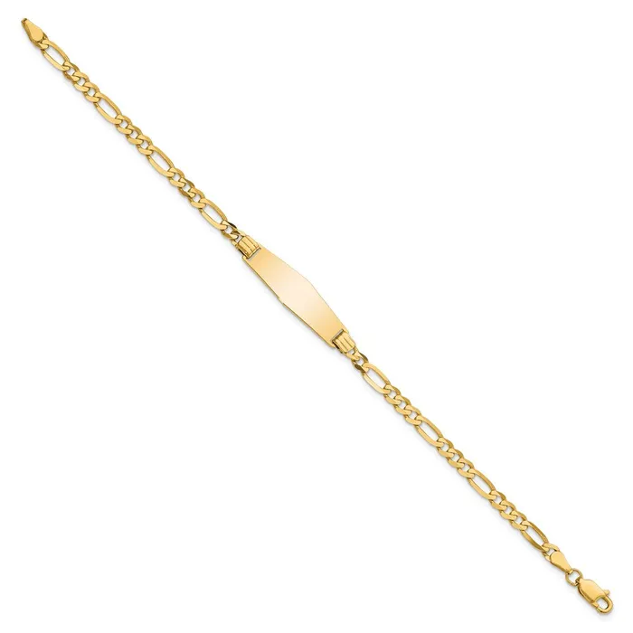 Bracelets MDS Solid 14K Yellow Gold Soft Diamond Shape Figaro ID Bracelet Bracelets MDS Solid 14K Yellow Gold Soft Diamond Shape Figaro ID Bracelet
