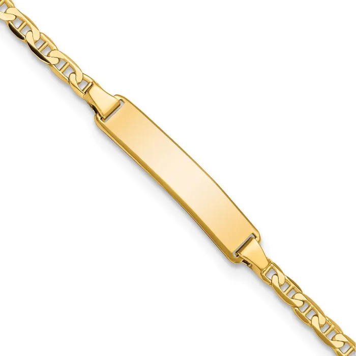 Bracelets Solid 14K Yellow Gold Flat Anchor Link ID Bracelet MDS