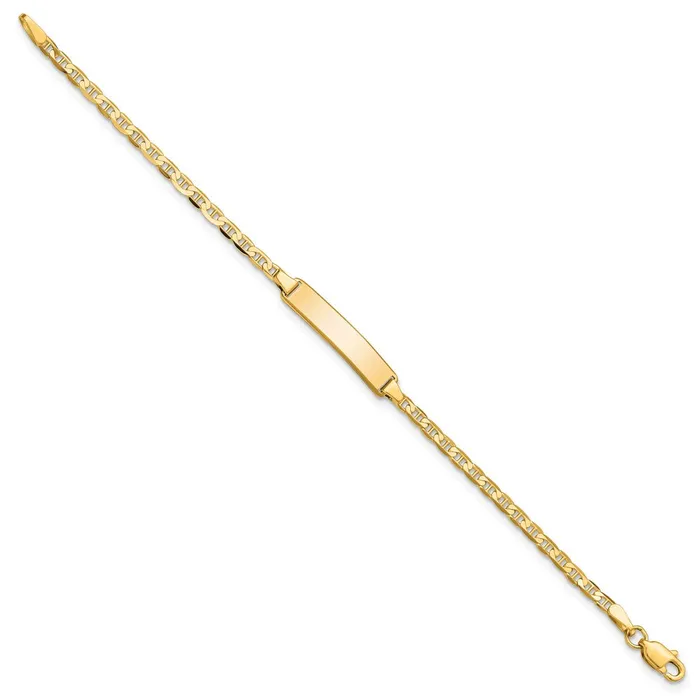 Bracelets Solid 14K Yellow Gold Flat Anchor Link ID Bracelet MDS