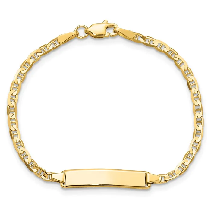Bracelets Solid 14K Yellow Gold Flat Anchor Link ID Bracelet MDS