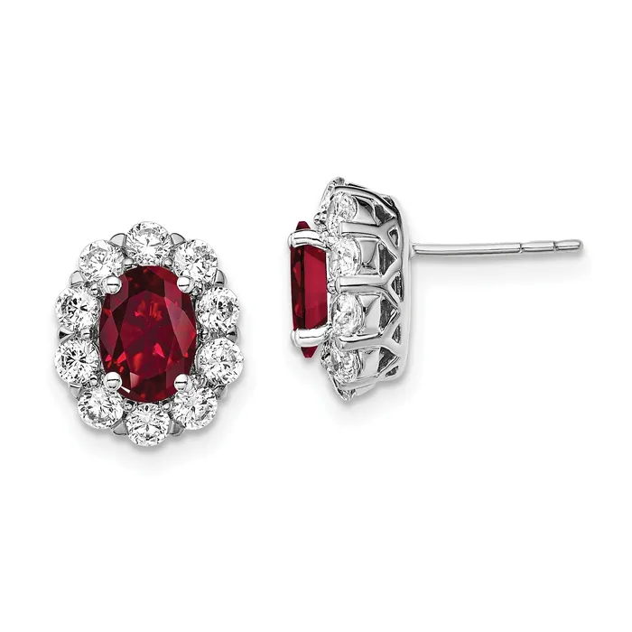 Earrings 14k White Gold 1 15 Ct Lab Grown Diamond VSSI G and Oval Created Ruby Halo Post Earrings Goldia Earrings 14k White Gold 1 15 Ct Lab Grown Diamond VSSI G and Oval Created Ruby Halo Post Earrings Goldia