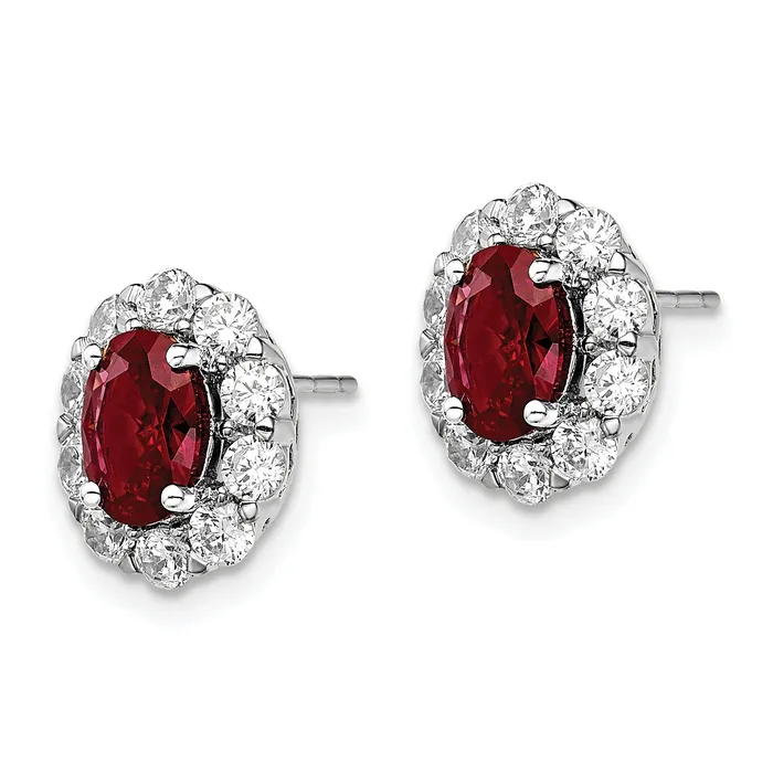 Earrings 14k White Gold 1 15 Ct Lab Grown Diamond VSSI G and Oval Created Ruby Halo Post Earrings Goldia