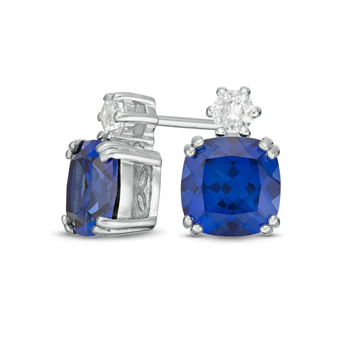 Earrings 70mm CushionCut LabCreated Blue and White Sapphire Stud Earrings in Sterling Silver Goldia Earrings 70mm CushionCut LabCreated Blue and White Sapphire Stud Earrings in Sterling Silver Goldia