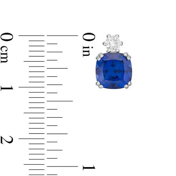 Earrings 70mm CushionCut LabCreated Blue and White Sapphire Stud Earrings in Sterling Silver Goldia