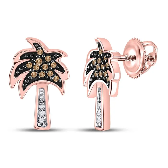 Earrings gndatlanta 10k Rose Gold Round Brown Diamond Palm Tree Earrings 18 Cttw Earrings gndatlanta 10k Rose Gold Round Brown Diamond Palm Tree Earrings 18 Cttw