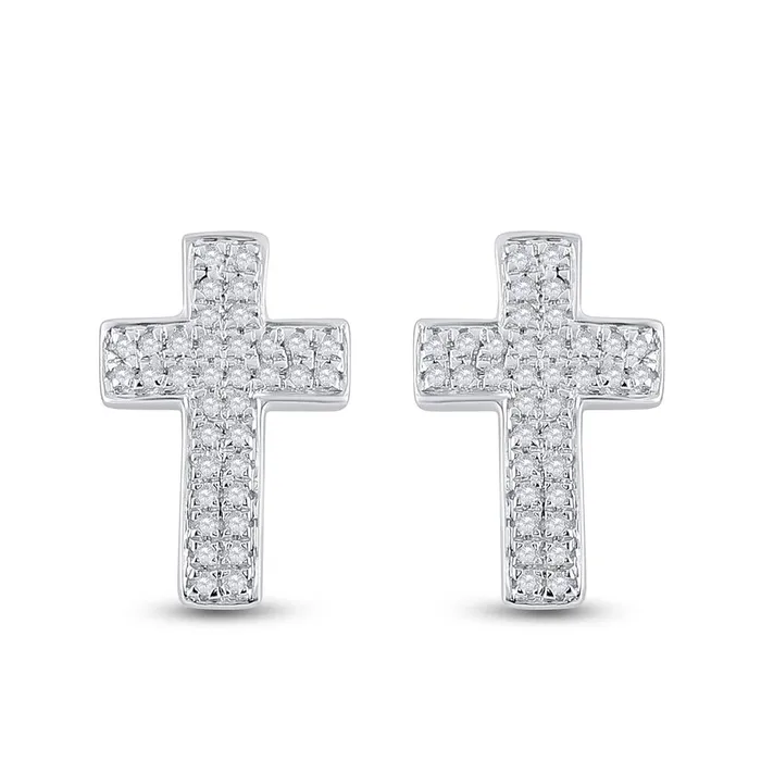 Earrings gndatlanta 14k White Gold Round Diamond Cross Earrings 15 Cttw