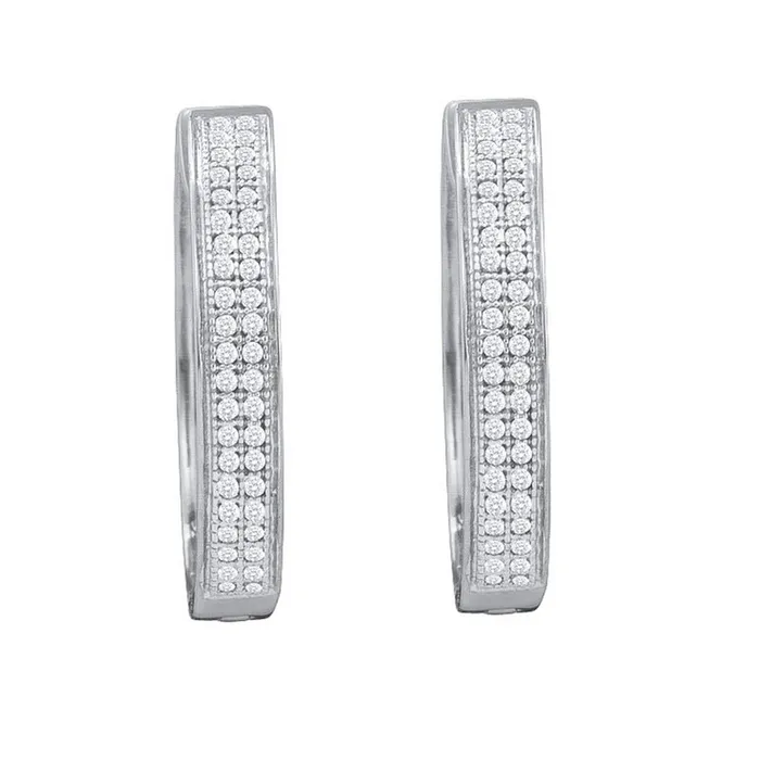 Earrings gndatlanta 14k White Gold Round Diamond Double Row Pave Hoop Earrings 14 Cttw Earrings gndatlanta 14k White Gold Round Diamond Double Row Pave Hoop Earrings 14 Cttw