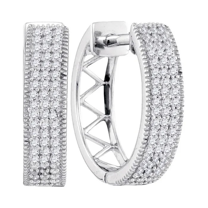Earrings gndatlanta 14k White Gold Round Diamond Triple Row Pave Hoop Earrings 13 Cttw Earrings gndatlanta 14k White Gold Round Diamond Triple Row Pave Hoop Earrings 13 Cttw