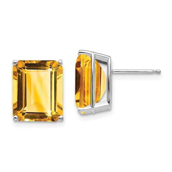 Earrings Goldia 14k White Gold Emerald Cut Citrine Stud Earrings