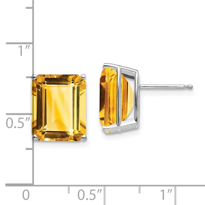 Earrings Goldia 14k White Gold Emerald Cut Citrine Stud Earrings