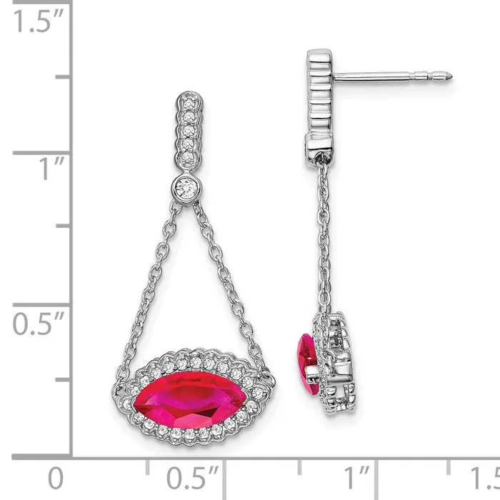 Earrings Goldia 14k White Gold Marquise Created Ruby and Real Diamond Earrings