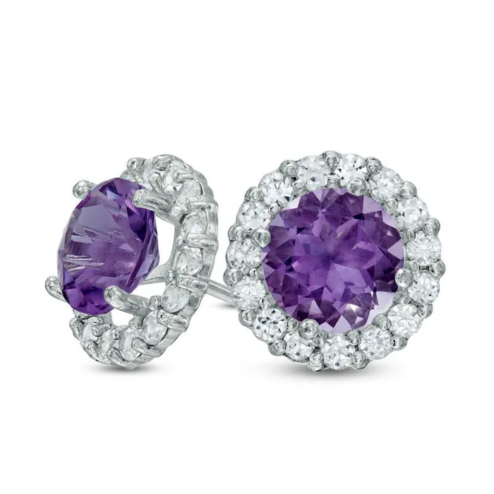Earrings Goldia 60mm Amethyst and LabCreated White Sapphire Frame Stud Earrings in 10K White Gold Earrings Goldia 60mm Amethyst and LabCreated White Sapphire Frame Stud Earrings in 10K White Gold