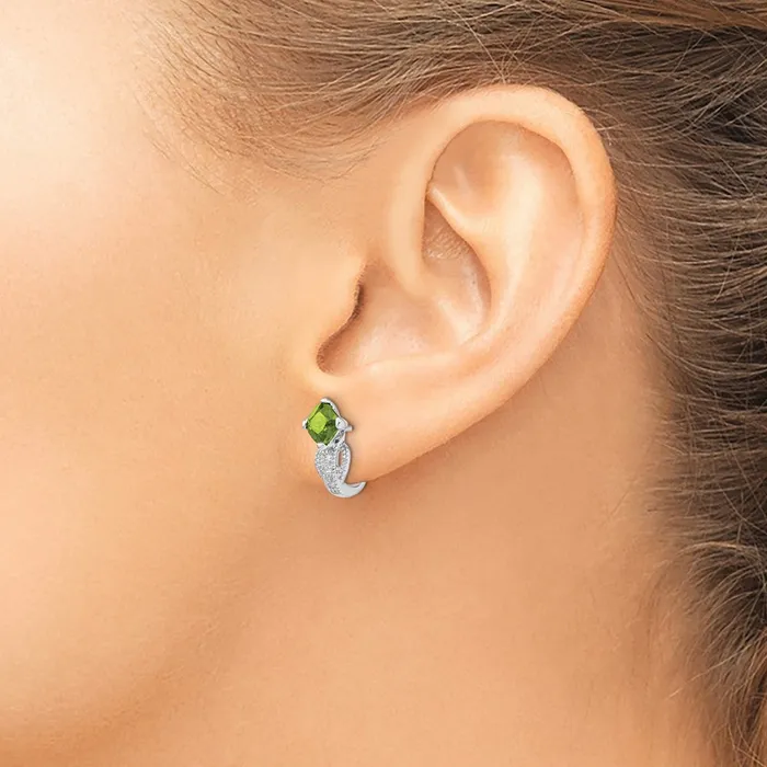 Earrings Goldia Solid 14k White Gold Simulated Peridot and CZ Earrings
