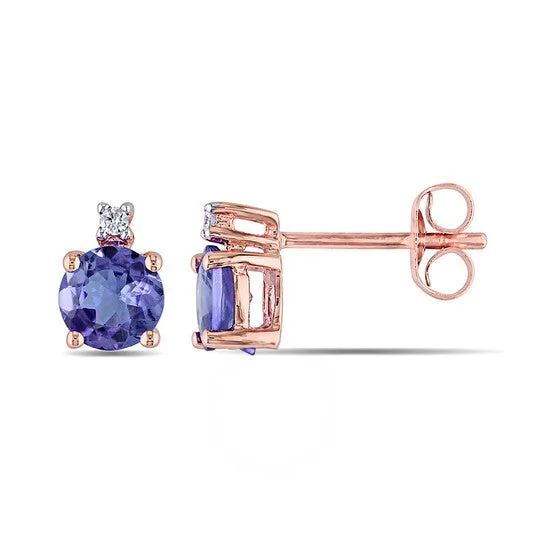 Earrings JMS always Original AMOUR Diamond and Tanzanite Stud Earrings In 10K Rose Gold Earrings JMS always Original AMOUR Diamond and Tanzanite Stud Earrings In 10K Rose Gold