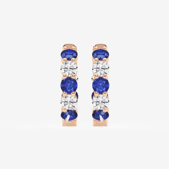 Earrings JMS always Original Brilliant Diamond 14KT Rose Gold Round Created Sapphire and 1 cttw RoundCut Lab Grown Diamond Inside Out Hoop Earrings for Women Earrings JMS always Original Brilliant Diamond 14KT Rose Gold Round Created Sapphire and 1 cttw RoundCut Lab Grown Diamond Inside Out Hoop Earrings for Women