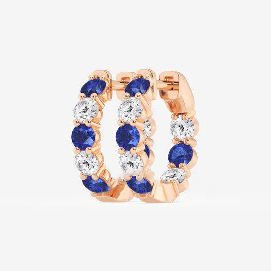 Earrings JMS always Original Brilliant Diamond 14KT Rose Gold Round Created Sapphire and 1 cttw RoundCut Lab Grown Diamond Inside Out Hoop Earrings for Women