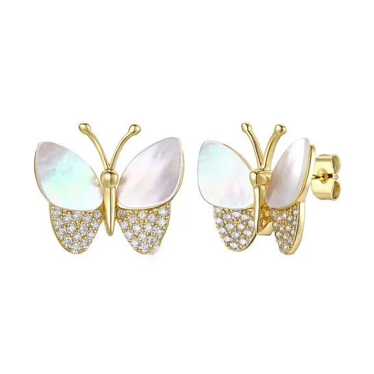 Earrings JMS always Original Megan Walford Large 14k Gold Plated with Mother of Pearl Diamond Cubic Zirconia Butterfly Stud Earrings Earrings JMS always Original Megan Walford Large 14k Gold Plated with Mother of Pearl Diamond Cubic Zirconia Butterfly Stud Earrings
