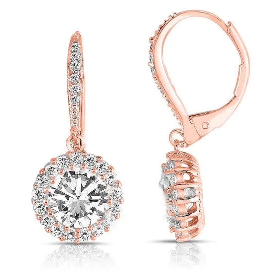 Earrings Original Megan Walford 925 Sterling Silver Rose Gold Plated Cubic Zirconia Round Dangling Earrings JMS always Earrings Original Megan Walford 925 Sterling Silver Rose Gold Plated Cubic Zirconia Round Dangling Earrings JMS always