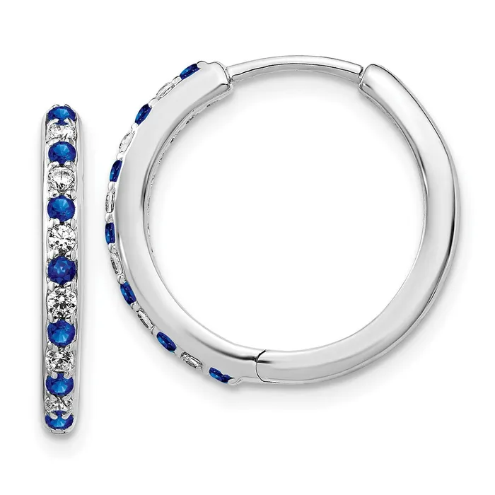 Earrings Solid 14k White Gold Simulated CZ and Sapphire Hinged Hoop Earrings Goldia Earrings Solid 14k White Gold Simulated CZ and Sapphire Hinged Hoop Earrings Goldia