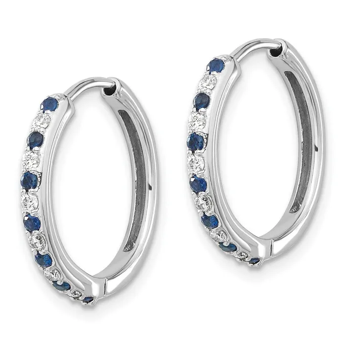 Earrings Solid 14k White Gold Simulated CZ and Sapphire Hinged Hoop Earrings Goldia