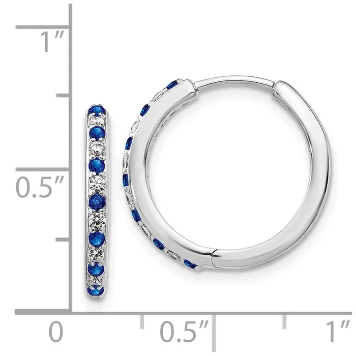 Earrings Solid 14k White Gold Simulated CZ and Sapphire Hinged Hoop Earrings Goldia