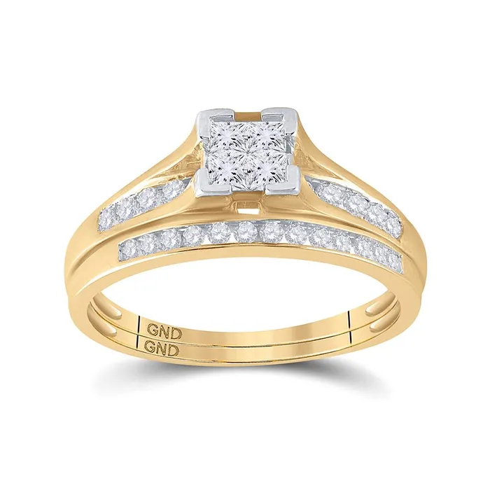 gndatlanta 10k Yellow Gold Princess Diamond Bridal Wedding Ring Set 12 Cttw Rings gndatlanta 10k Yellow Gold Princess Diamond Bridal Wedding Ring Set 12 Cttw Rings