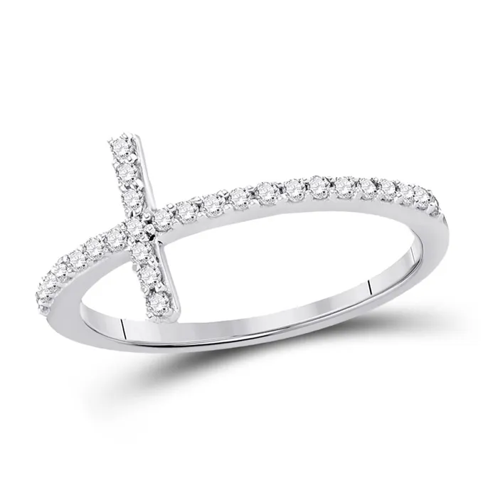 gndatlanta 14k White Gold Round Diamond Slender Cross Band Ring 15 Cttw Size 8 Rings gndatlanta 14k White Gold Round Diamond Slender Cross Band Ring 15 Cttw Size 8 Rings