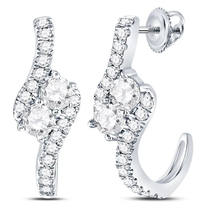 gndatlanta Earrings 14k White Gold Round Diamond JHoop 2stone Earrings 1 Cttw gndatlanta Earrings 14k White Gold Round Diamond JHoop 2stone Earrings 1 Cttw