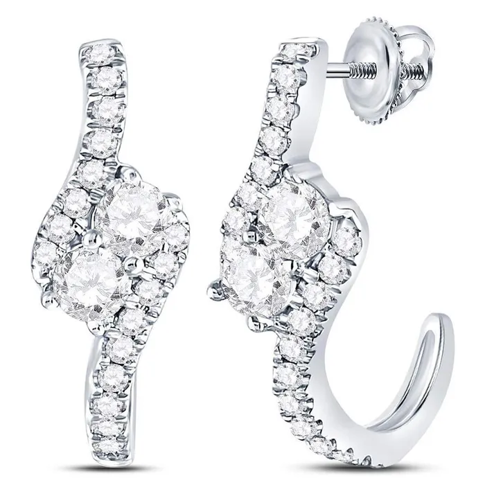 gndatlanta Earrings 14k White Gold Round Diamond JHoop 2stone Earrings 1 Cttw
