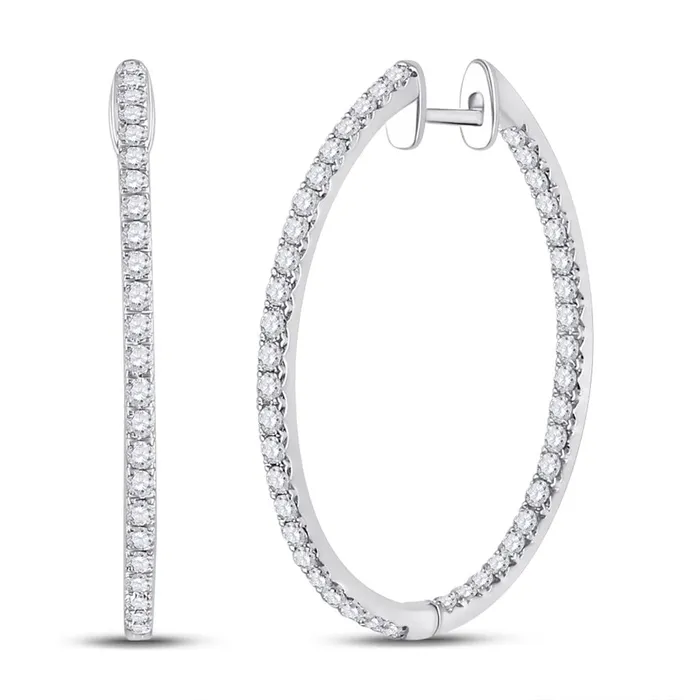 gndatlanta Earrings 14k White Gold Round Diamond Slender Single Row Hoop Earrings 112 Cttw gndatlanta Earrings 14k White Gold Round Diamond Slender Single Row Hoop Earrings 112 Cttw