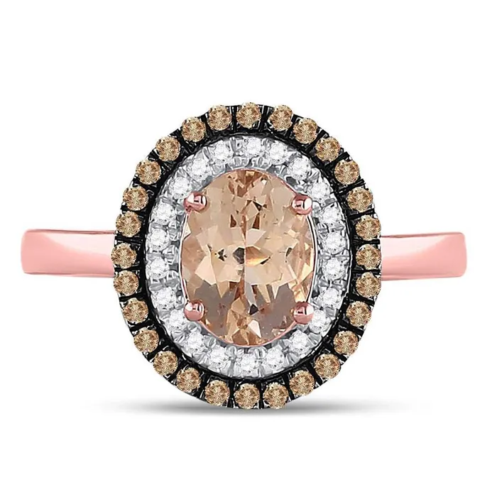 gndatlanta Rings 10k Rose Gold Oval Morganite Solitaire Diamond Fashion Ring 112 Cttw