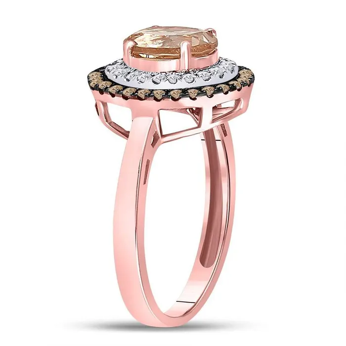 gndatlanta Rings 10k Rose Gold Oval Morganite Solitaire Diamond Fashion Ring 112 Cttw