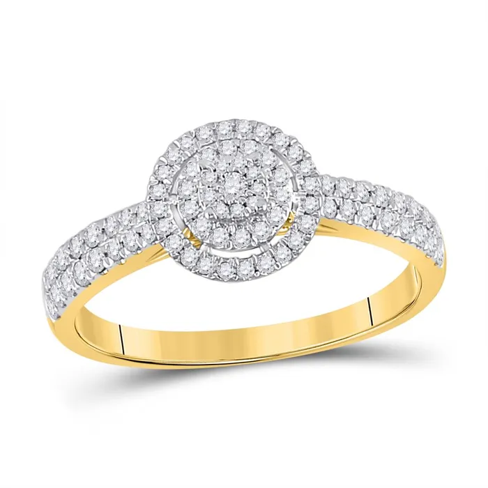 gndatlanta Rings 10k Yellow Gold Round Diamond Halo Cluster Ring 38 Cttw