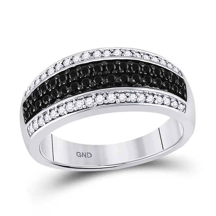gndatlanta Rings 14k White Gold Round Black Diamond Triple Row Band Ring 12 Cttw gndatlanta Rings 14k White Gold Round Black Diamond Triple Row Band Ring 12 Cttw