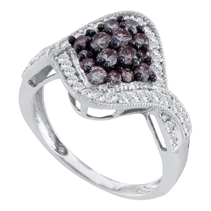 gndatlanta Rings 14k White Gold Round Brown Diamond Twist Cluster Ring 1 Cttw gndatlanta Rings 14k White Gold Round Brown Diamond Twist Cluster Ring 1 Cttw