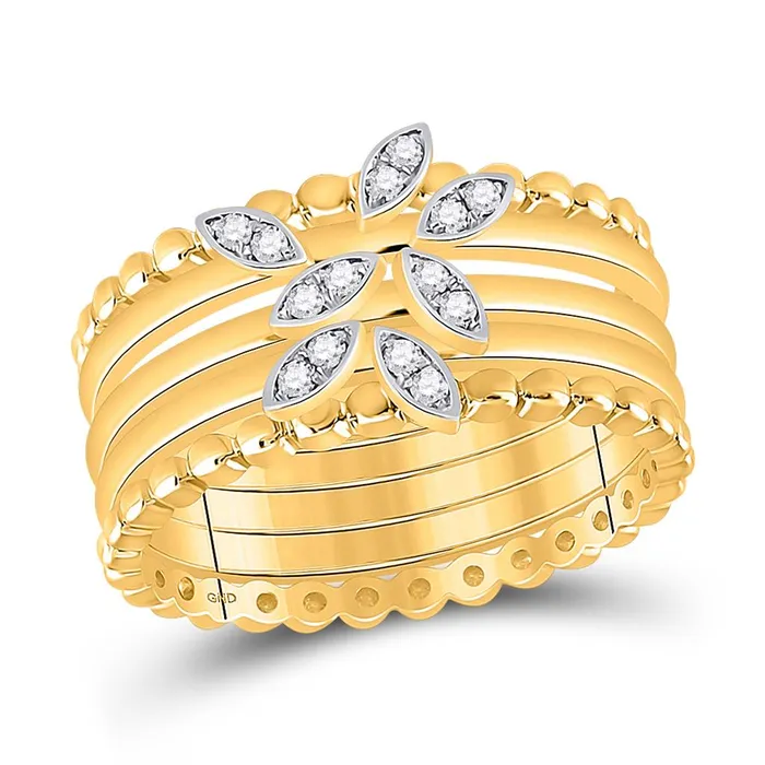 gndatlanta Rings 14k Yellow Gold Round Diamond 5Piece Leaf Stackable Band Ring Set 110 Cttw gndatlanta Rings 14k Yellow Gold Round Diamond 5Piece Leaf Stackable Band Ring Set 110 Cttw